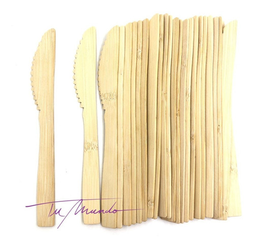 Cuchillo Ecológico Descartable 17cm 24 Unid. Cotillón Bambú 