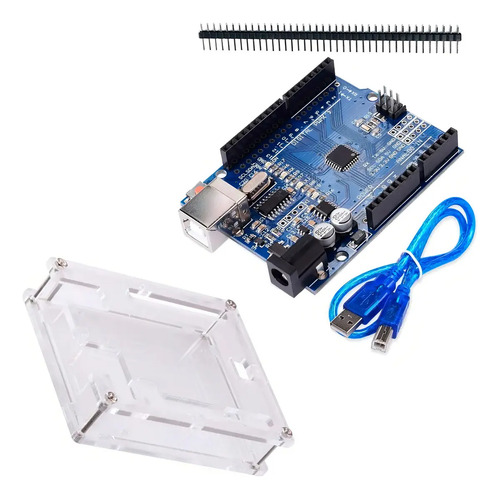 Tarjeta Uno Atmega328 con Cable USB y Carcasa Acrílica para Arduino