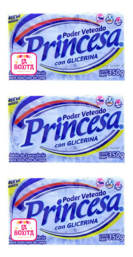 3 Pzas Jabón Princesa Poder Veteado Con Glicerina 350g