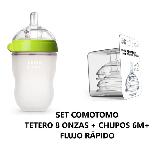 Tetero Comotomo 8 Onzas + Chupo Flujo Rápido 6m+