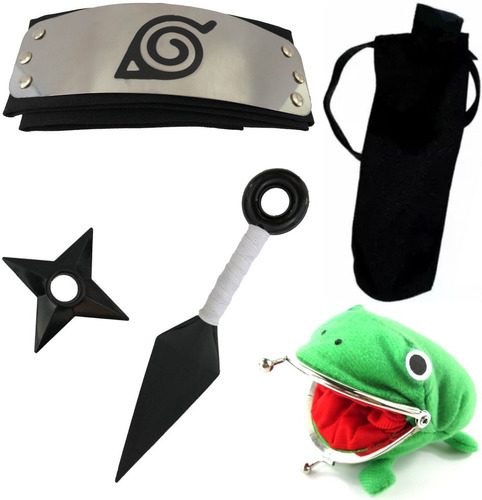 Kit Naruto - Bandana + Kunai + Porta Kunai + Carteira Sapo