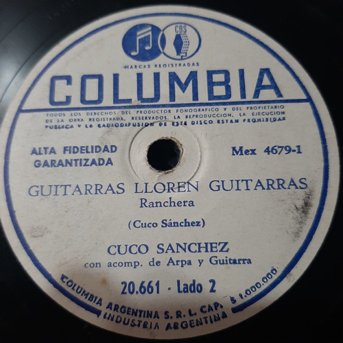 Pasta Cuco Sanchez Arpa Y Guitarra Columbia C482