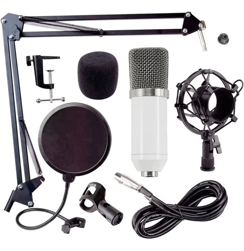 Kit Microfono Condensador Bm700 Youtuber Blanco Color Plata