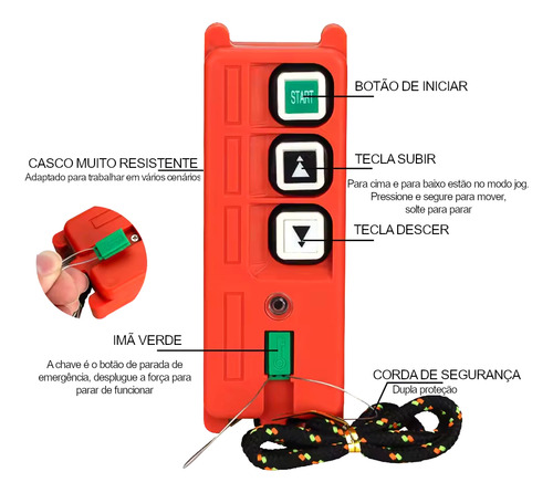 Controle Para Talha Eletrica 12-24 Dc 100 Metros F21-2s