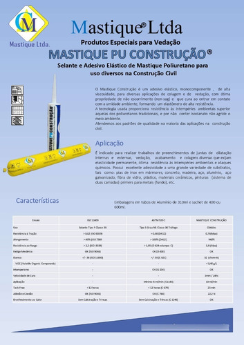 Kit Com 12 Tubos Mastique Pu Para Junta De Dilatação Branco