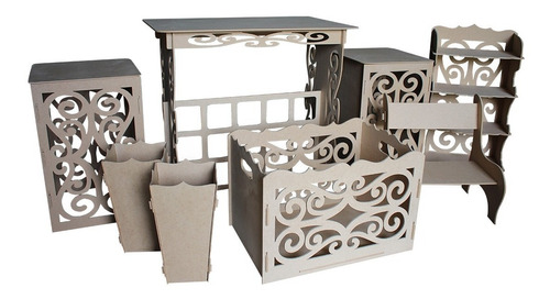 Kit Decoração Festa Mdf Provençal 8 Peças Mesa Infantil Cubo