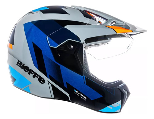 Capacete Bieffe Moto 3sport React Cinza Azul Tamanho 58 Mais Viseira Fumê