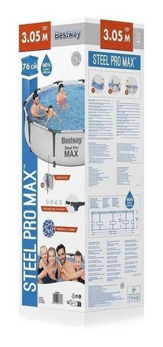 Imagen 4 de 9 de Piscina estructural redonda Bestway 56408 con capacidad de 4678 litros de 305cm de diámetro gris claro diseño piedra prismática