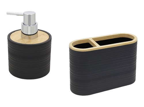 Kit Accesorios Baño Dispenser Porta Cepillo Acrilico Bambu
