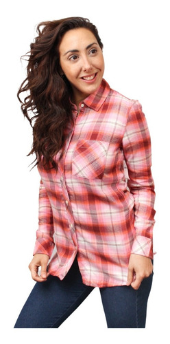 Imagen 2 de 4 de Camisa Mujer Gap Rosa Coral Importada Cuadros Leñadora Moda