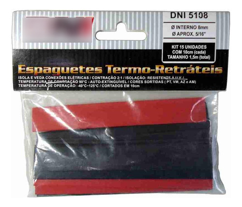 Espaguete Termo Retratil Dni  8mm Com 15pecas  5108