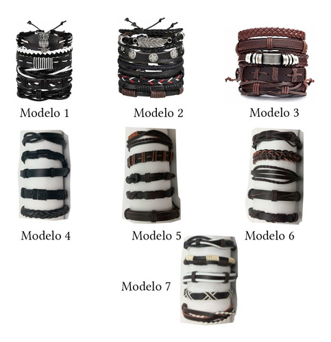 Pulseras Set 5 En 1 Brazalete Cuero Diseños Unisex