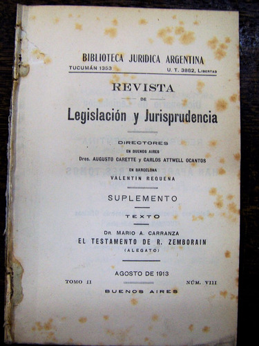 Revista De Legislacion Y Jurisprudencia * Agosto 1913 *