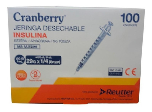 Jeringa Desechable Insulina 29gx 1/4 100 Unidades Cranberry