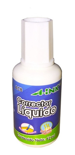 Corrector Liquido A-ink 12 Pz 12 Ml Tipo Liquid Paper 