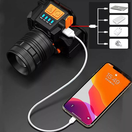 Lámpara Cabeza Led Linterna Recargable Usb Con Sensor