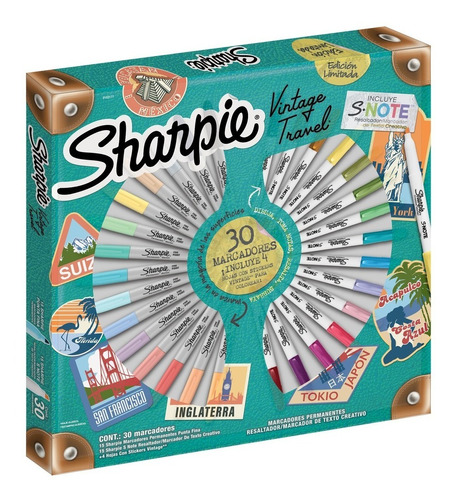Marcadores Sharpie Fino X 30 Colores Ruleta Vintage Travel