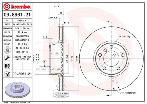 Disco De Freno / Bmw 540i Base 2001 A 2003 Delantero Vent