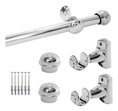 Varão Cortina Metros Kit Simples 1,50m X 28mm Cromado Polido