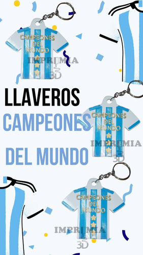 Llavero Campeones Del Mundo Impreso En 3d Mundial Qatar 2022