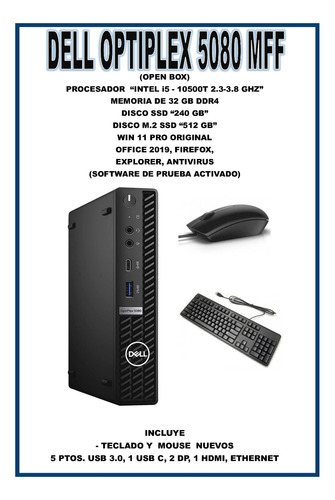 Dell 5080 Mff, I5-10500t, 32gbram, Ssd 240,m.2 512gb,  Hdmi