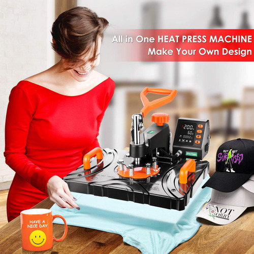 Akeydiy Máquina De Prensa De Calor 8 En 1 Mejorada Combinada Digital Multifuncional De Impresión De Camisetas Por Sublimación Máquina De De Calor De 12 X 15 Pulgadas, Máquina De