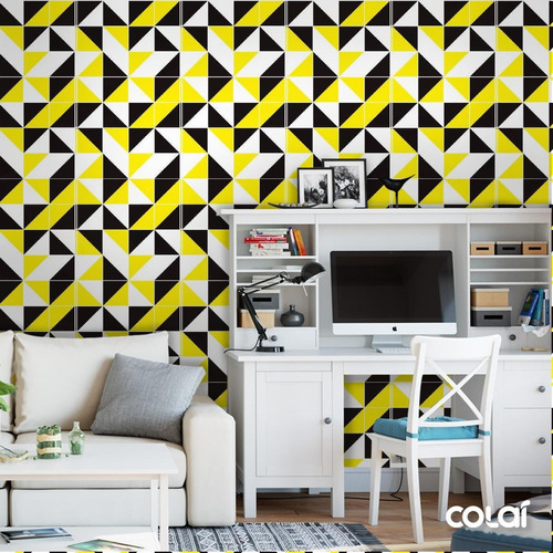 Papel De Parede Lavável Abstrato Amarelo E Preto 9m