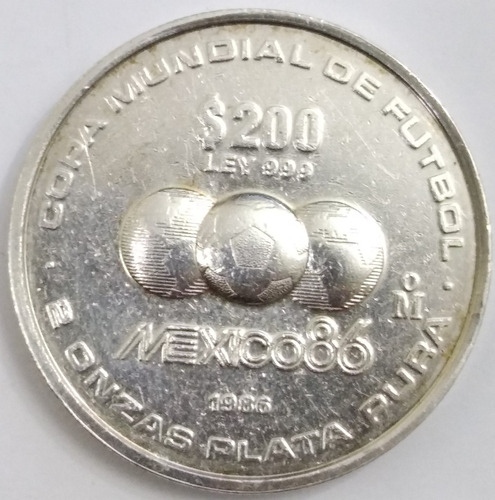 Imagen 1 de 2 de Moneda 200 Pesos Mundial Fútbol México 86 2 Onzas Plata Pura