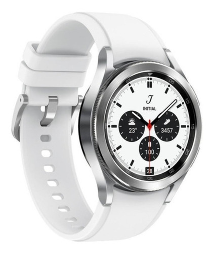 Samsung Galaxy Watch4 Classic (Bluetooth) 1.2" caja 42mm de  acero inoxidable  silver, malla  silver de  fluoroelastómero y bisel  black de  acero inoxidable SM-R880