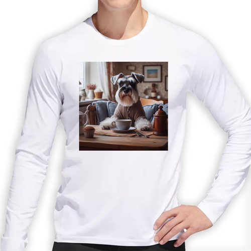 Remera Hombre Ml Schnauzer En Casa Desayuno Cafe Muffin