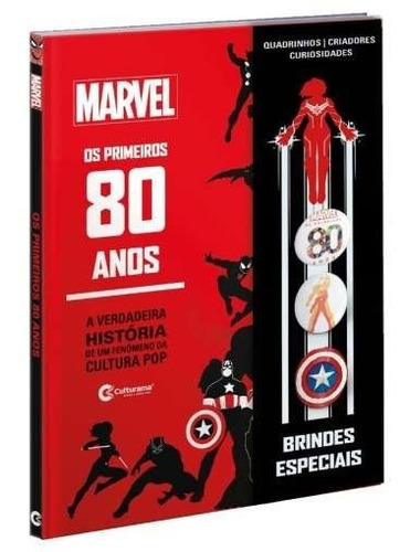 Livro Oficial Os Primeiros 80 Anos Da Marvel Com 3 Botons