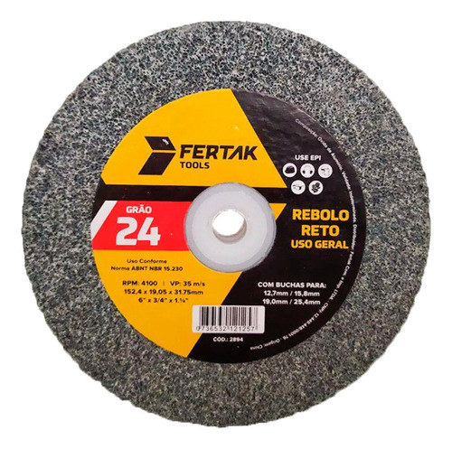 Rebolo Reto 152x20mm Mm Grão 24 Afiação Pedra Esmeril