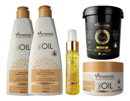 Kit Arvensis Tec Oil 4 Itens + Cachos Máscara 2x1 450g