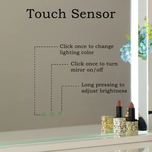 Espejo de tocador con luces, espejo de maquillaje con tira LED de 3 modos  de iluminación atenuables, espejo de pared y de mesa con puerto de carga  USB