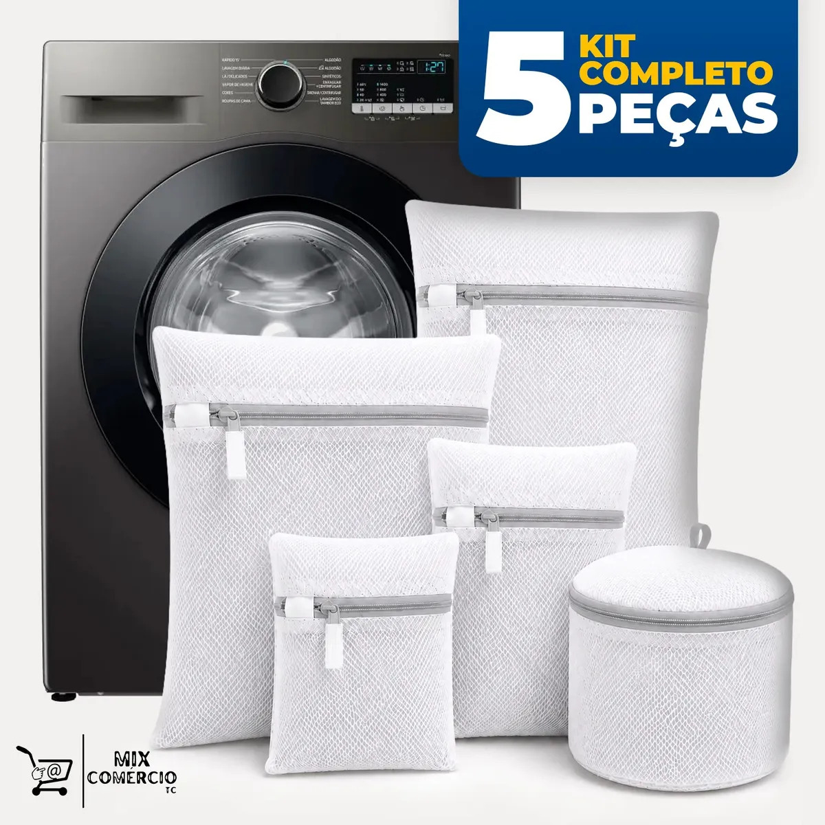 Kit 5 Sacos Para Máquina De Lavar Roupas Delicadas Lingerie Meias Sutiã E Roupas Íntimas Com Zíper Em Rede Protetora Super Reforçada Reutilizável