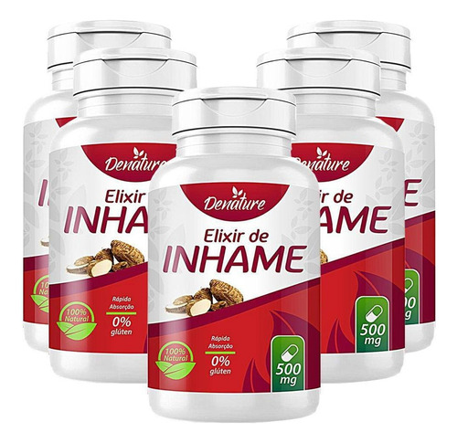Elixir De Inhame Dor Muscular 500mg 100cáps Denature 5 Potes Sem Sabor