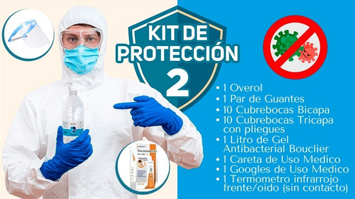Kit De Protección Overol + Termómetro Oído + Careta 