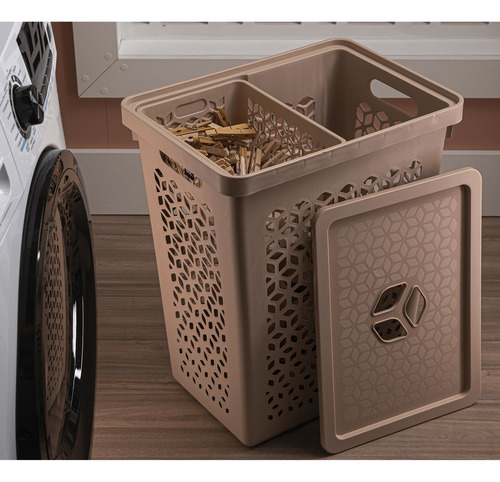 Cesto Roupas C/ Tampa 55 Litros Cesto Interno 6l Cappuccino Cor Marrom-claro Lisa