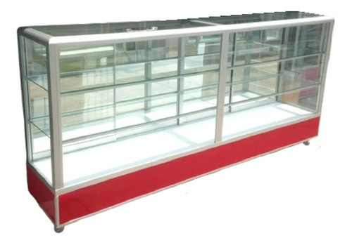 Vitrina Exhibidora Mostrador De Cristal Aluminio 1.8m 2 Niv.