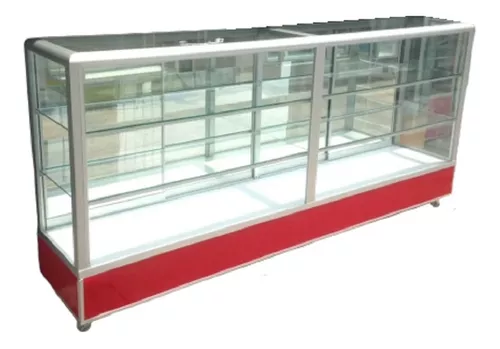 Vitrina Exhibidora Mostrador De Cristal Aluminio 1.8m 2 Niv.