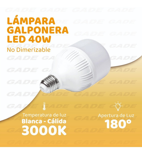 Imagen 3 de 6 de Lampara Galponera Led 40w=200w E27 Alta Potencia Pack X10