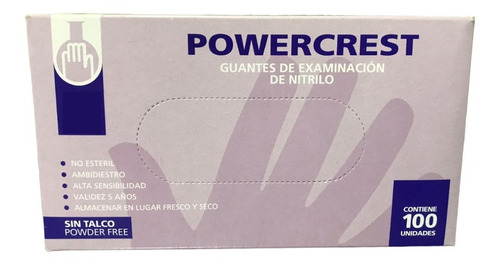 Guantes De Nitrilo Azul Caja X 100 Unidades Powercrest