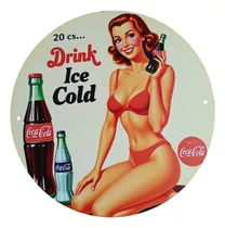 Comprar Cartel Circular De Chapa De Publicidad De Coca Cola Beige Y Rojo