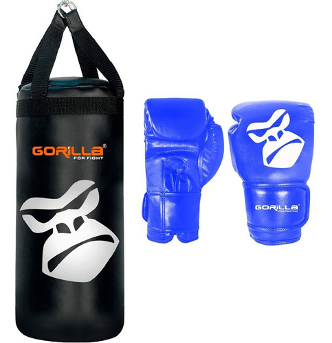 Saco De Pancada + Luva Boxe Kit Muay-thai Infantil - Gorilla Cor Azul