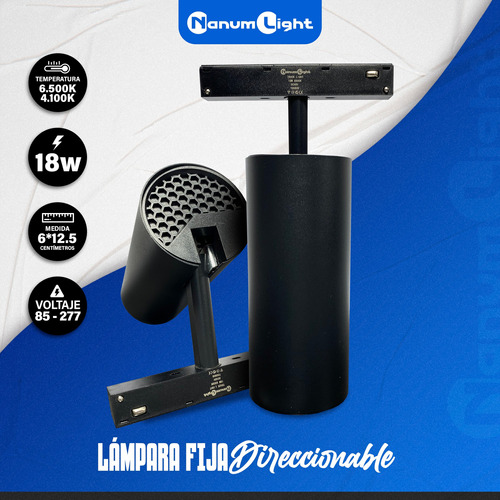 Lampara Focal Direccionable 18w 6*12cm Riel Magnetico Nanum