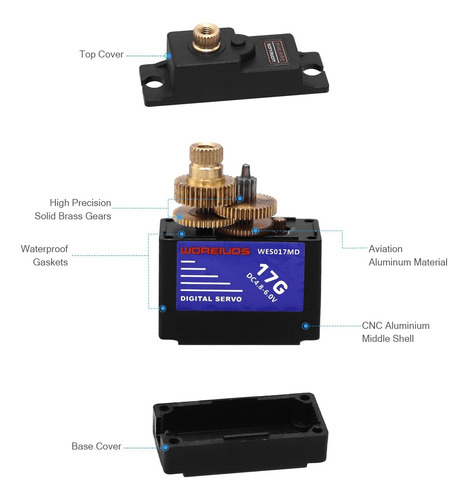 Servo Digital Rc 17g, Servo De Engranaje De Metal Impermeabl