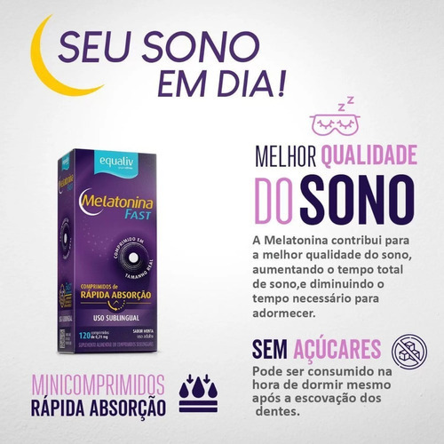 Melatonina Fast Equaliv 120 Cpr, sublingual, sabor a menta, sabor sin sabor