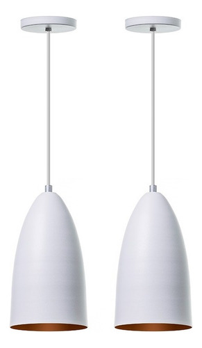 Kit 2 Pendente Bala M Branco Com Cobre Alumínio Decoração 110v/220v