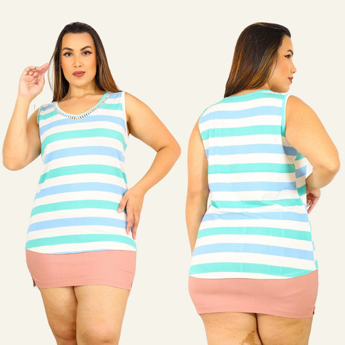 Kit 3 Blusas Regata Listrada Casual Plus Size Básica Estampa