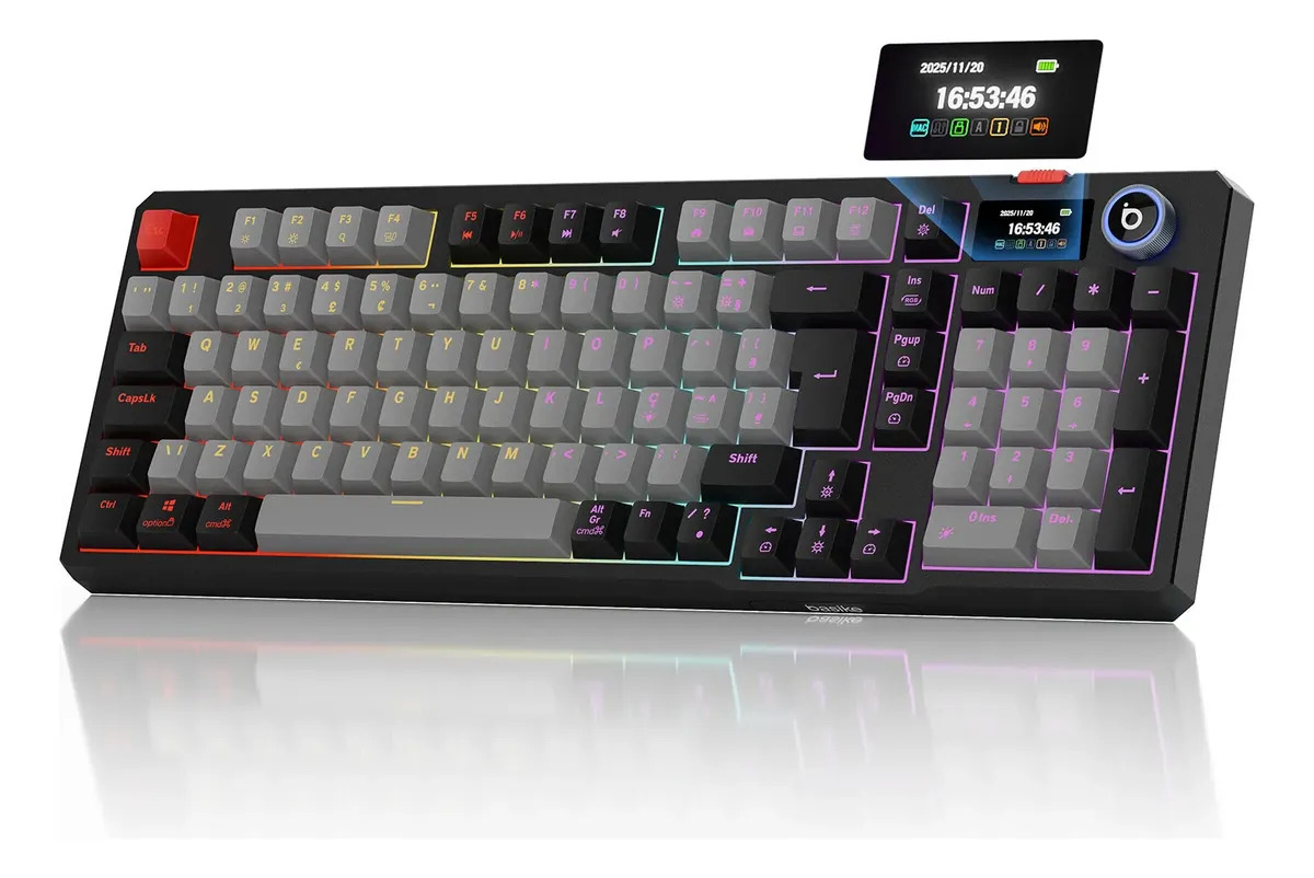 Teclado Mecânico Sem Fio Com Tela, Tri-Mode Bt5.0/2.4 G/Usb-C, Rgb Teclado Gamer Hot Swap Com Personalizável E Anti Ghosting, Teclado Switch Vermelho Wireless Para Jogos/Pc/Mac/Linux no Mercado Livre
